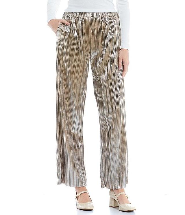 Copper Key High Rise Metallic Plisse Wide Leg Pull On Pants Product Image