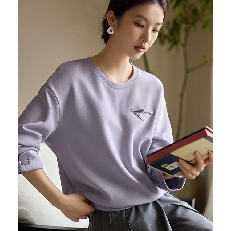 Crew Neck Frog Closure Panel Jacquard Sweatshirt Product Image