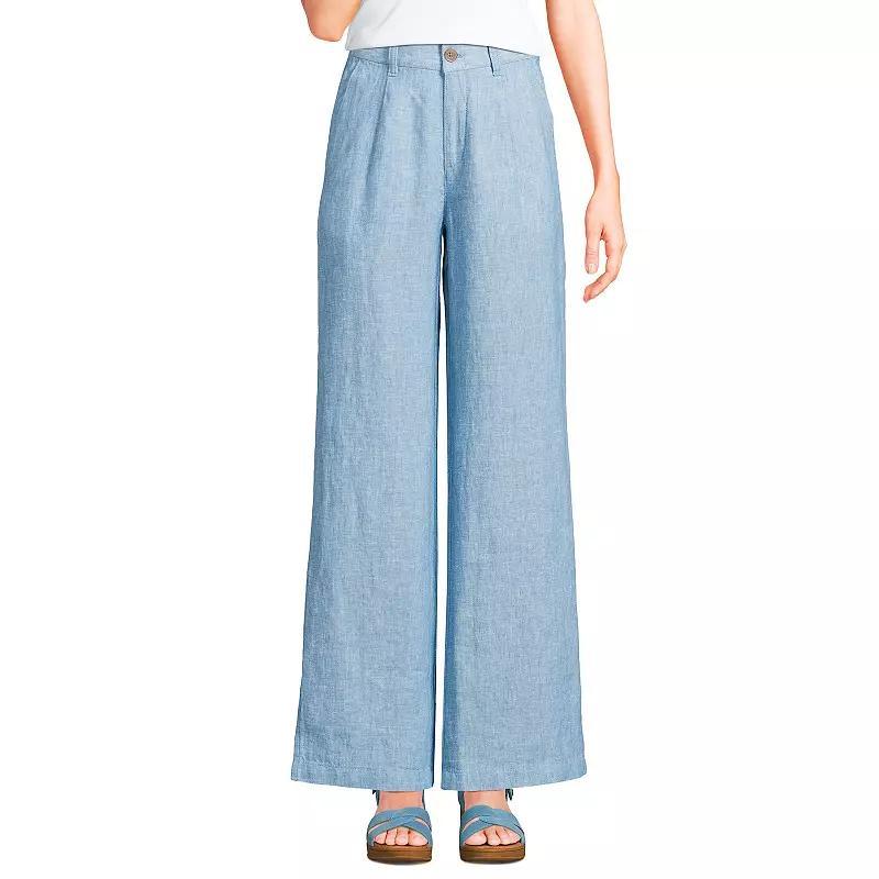 Womens Lands End High-Rise Wide-Leg Linen Pleated Pants Product Image