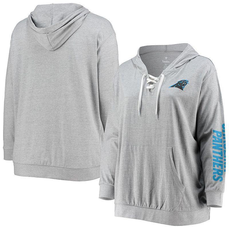 Womens Fanatics Branded Heathered Gray Carolina Panthers Plus Size Lace-Up Pullover Hoodie Product Image