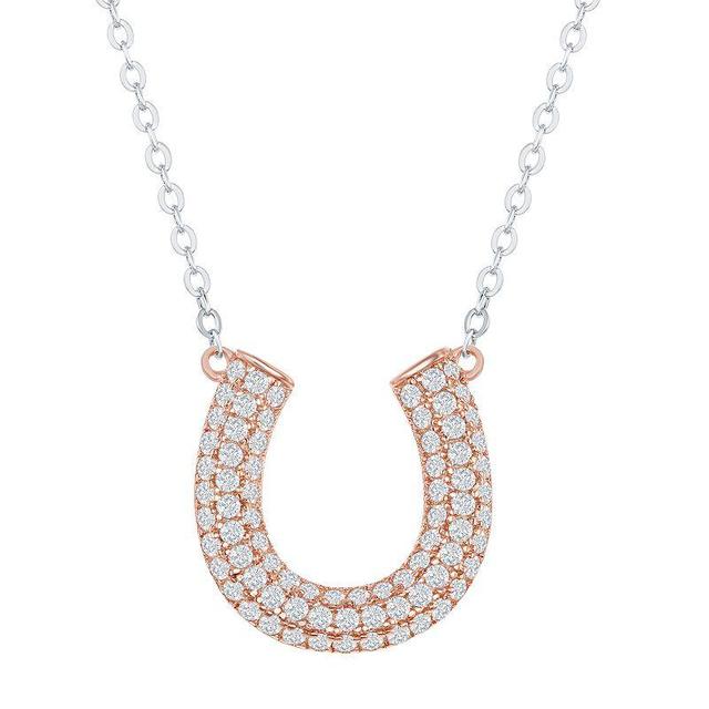 Sterling Silver Cubic Zirconia Horseshoe Necklace, Womens Pink Product Image