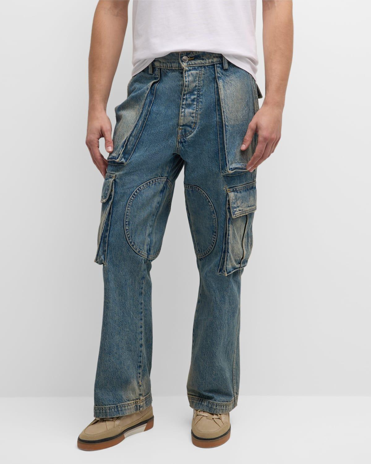 Mens Denim Multi-Pocket Cargo Pants Product Image