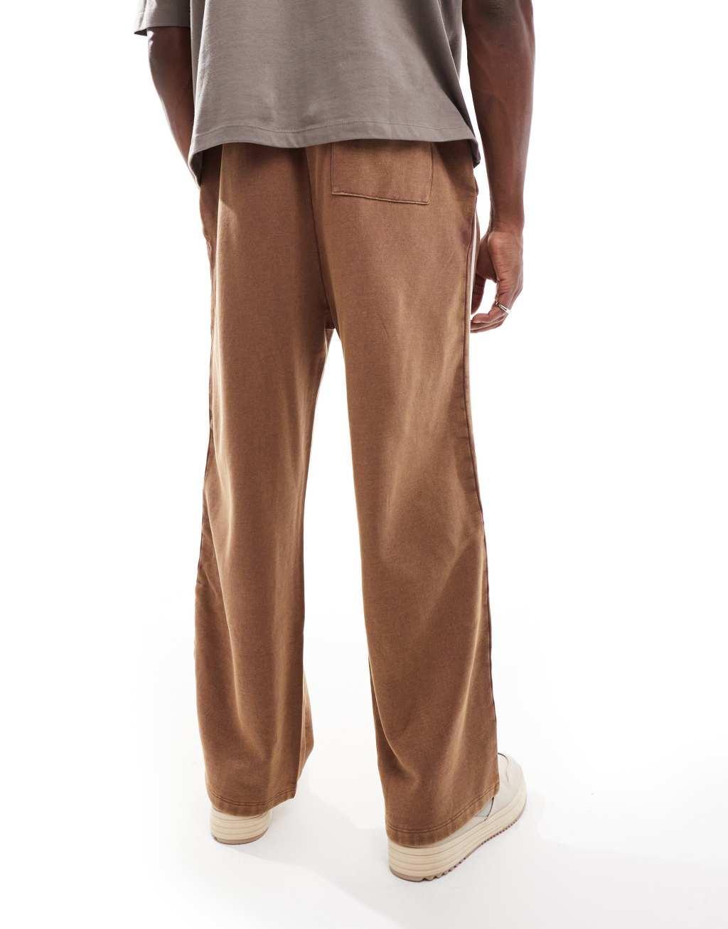 ASOS DESIGN straight leg sweatpants with side stripe in brown Product Image