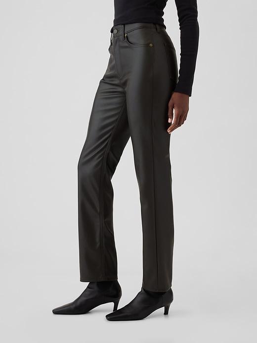 High Rise Recycled Vegan Leather &apos;90s Straight Pants Product Image