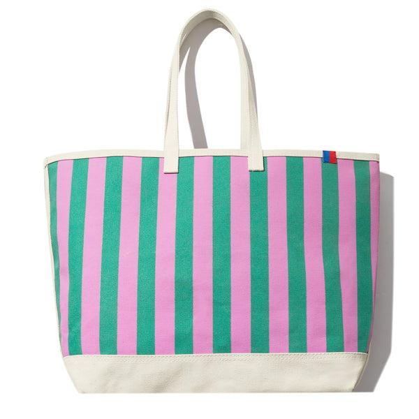 The Over the Shoulder All Over Striped Tote - Green/Blush Product Image