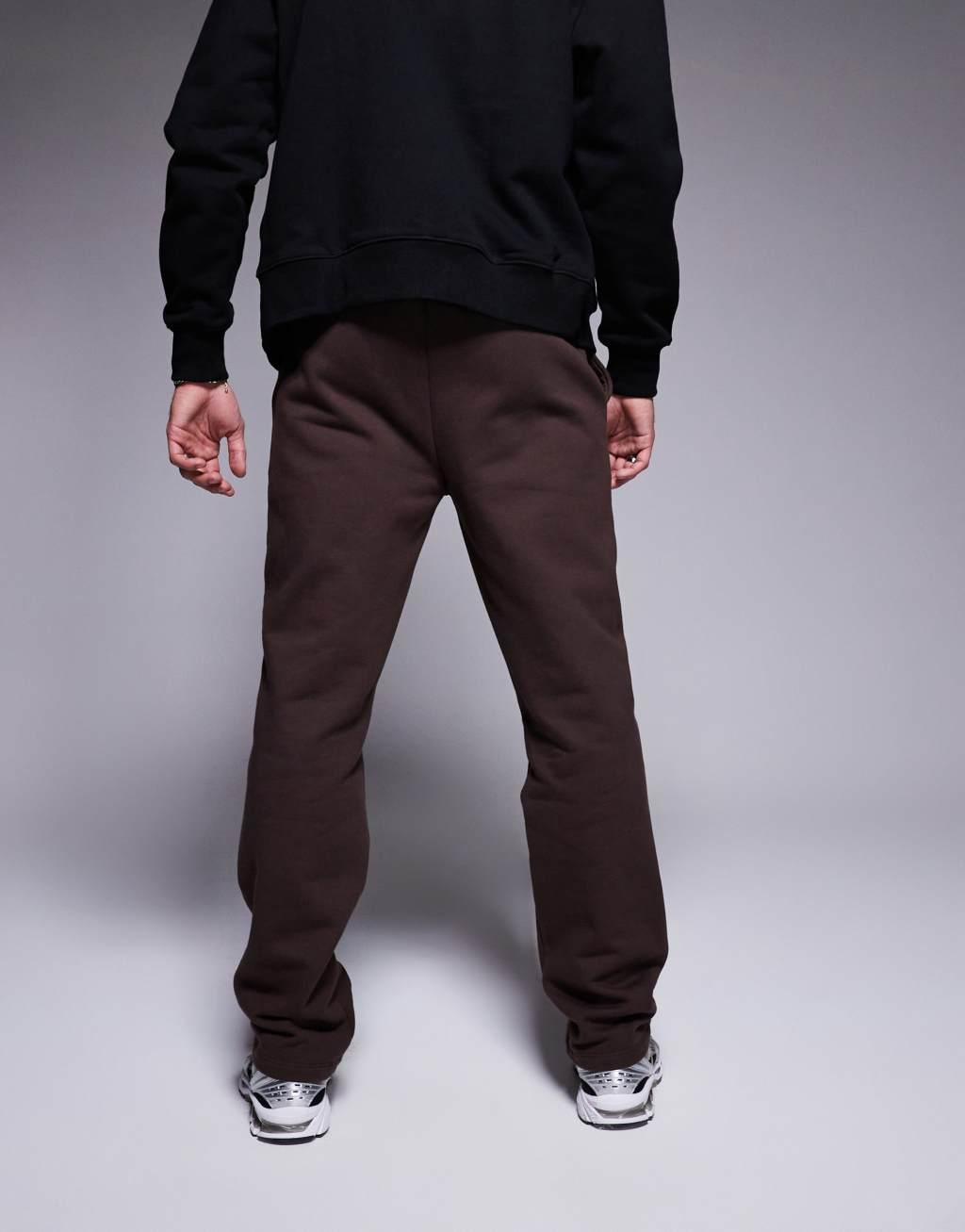 ASOS DESIGN premium heavyweight straight leg sweatpants in dark brown Product Image