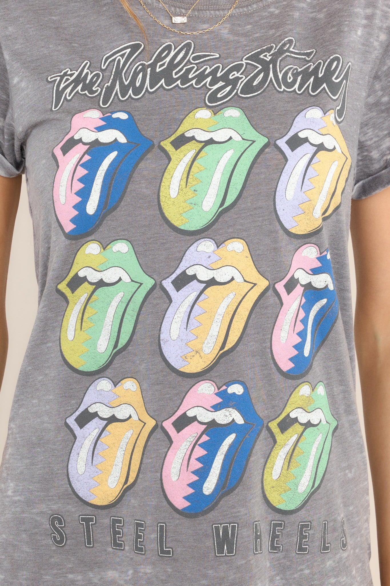 The Rolling Stones Steel Wheels Vintage Wash Tee Grey Product Image