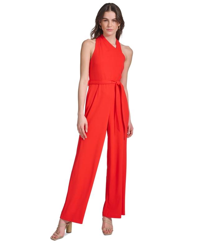 Calvin Klein Womens Belted Flare-Leg Jumpsuit Product Image