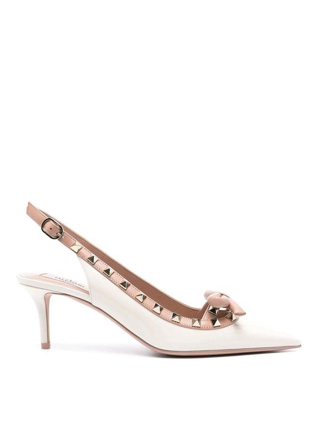 Rockstud Bicolor Bow Slingback Pumps In White Product Image