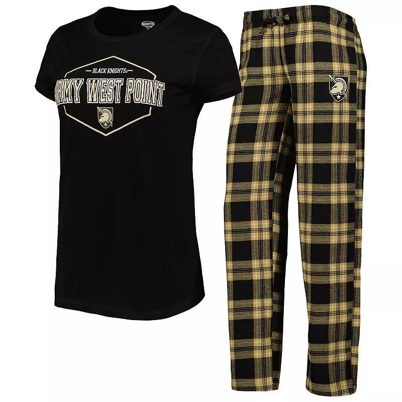 Womens Concepts Sport Black/Gold Army Black Knights Badge T-Shirt & Flannel Pants Sleep Set Product Image