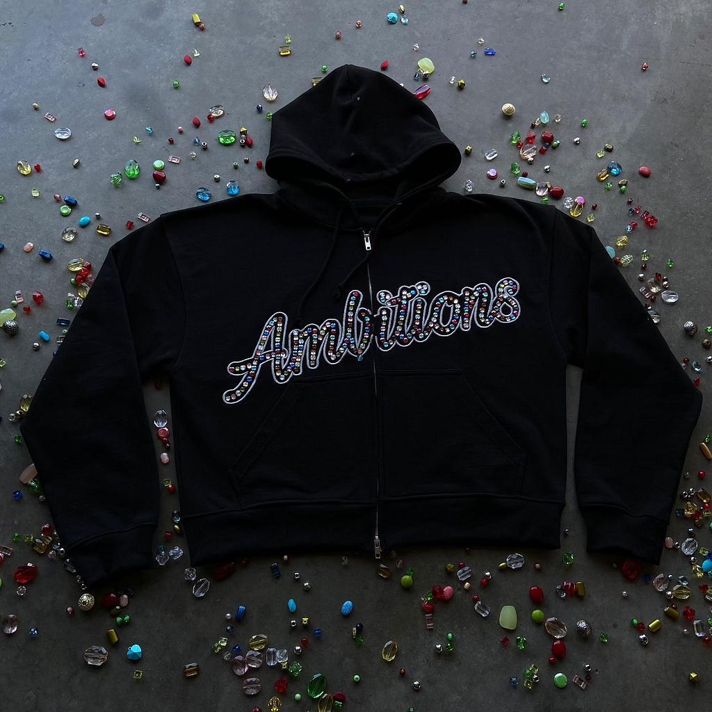 Vintage Rhinestone Graphic Hip Hop Oversized Zip Up Hoodie Product Image