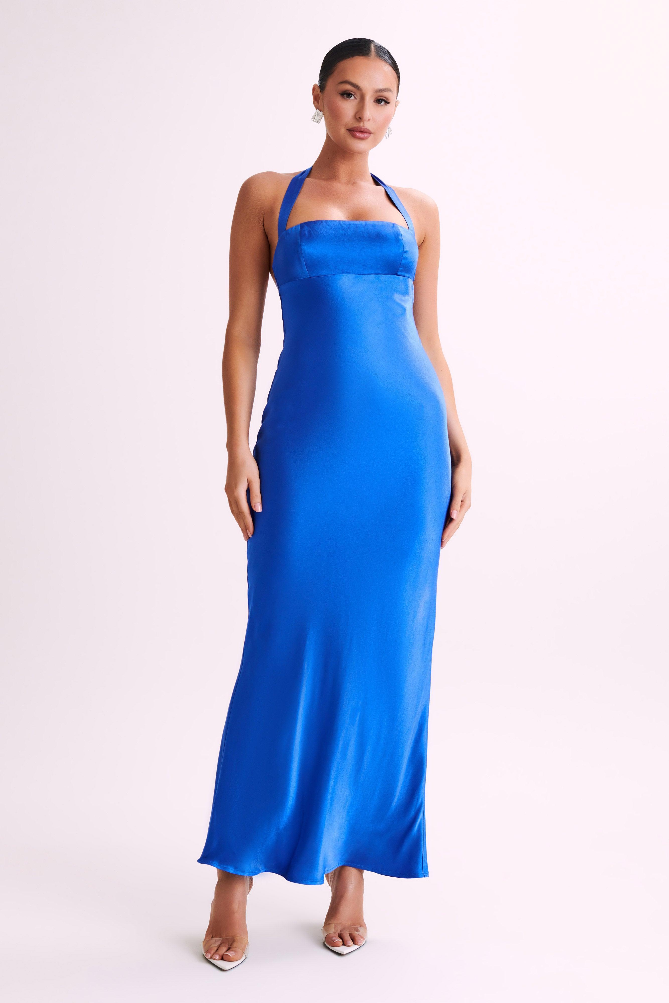 Sabra Satin Halter Maxi Dress - Periwinkle Product Image