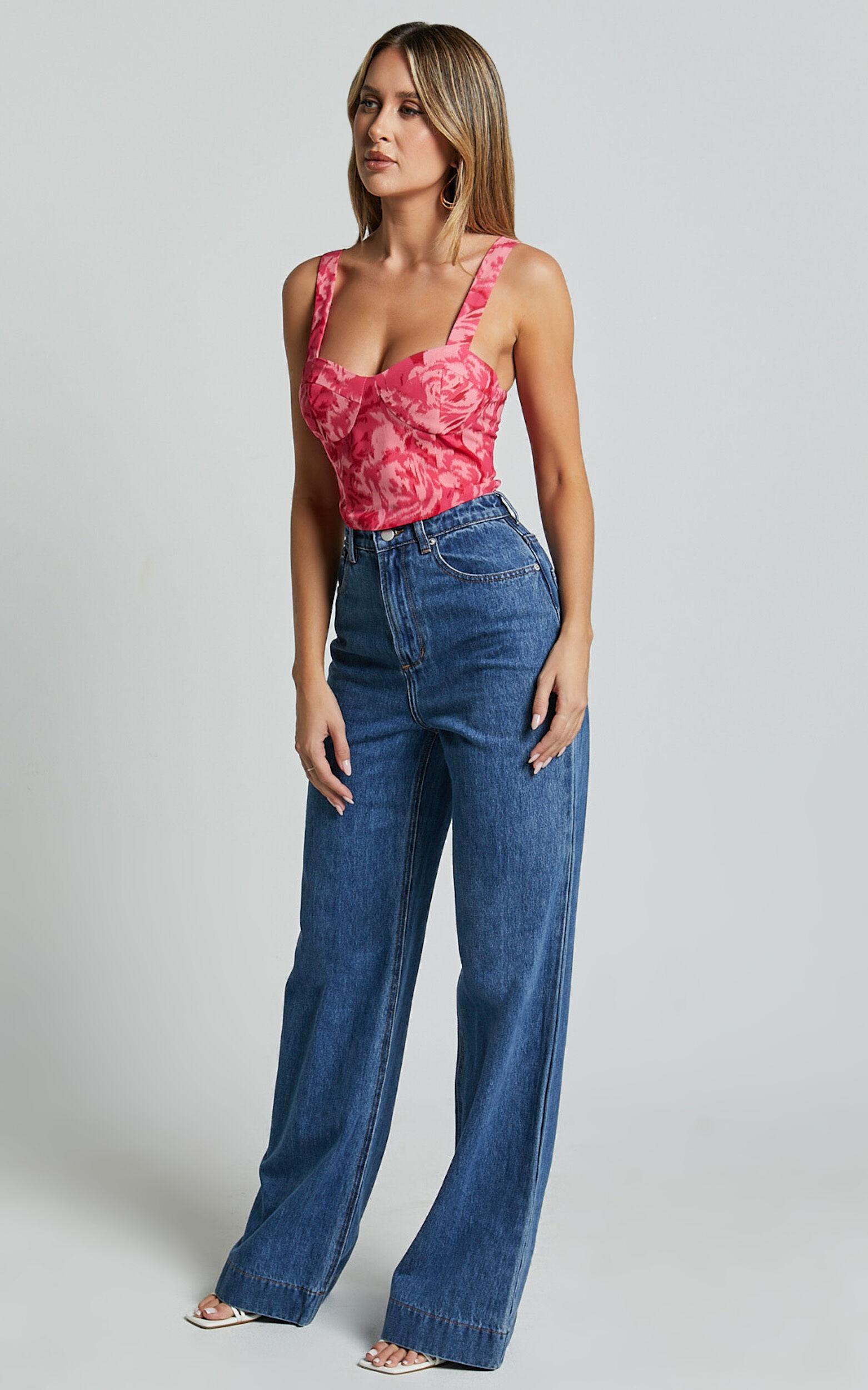 Rafaelle Top - Bustier Crop Top in Pink Blur Floral Product Image