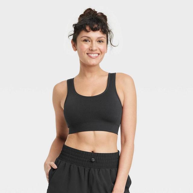 Women's Seamless Medium Support Racerback Midline Sports Bra - All In Motion™ Black L Product Image