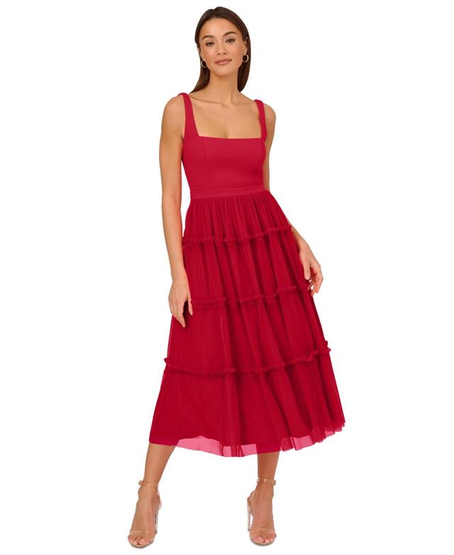 Adrianna by Adrianna Papell Womens Square-Neck Midi Mesh Dress Product Image