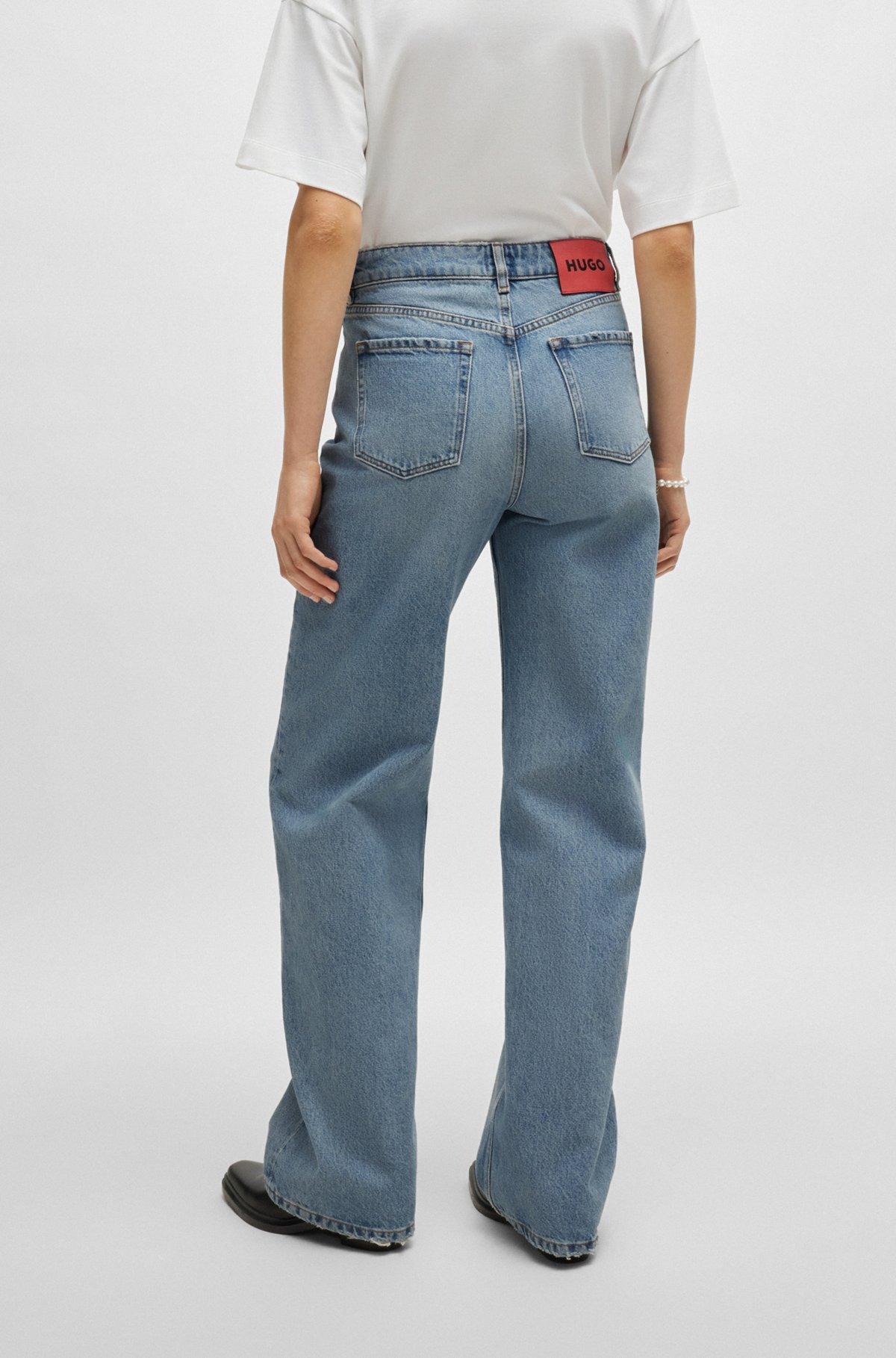 Wide-leg jeans in mid-blue rigid denim Product Image