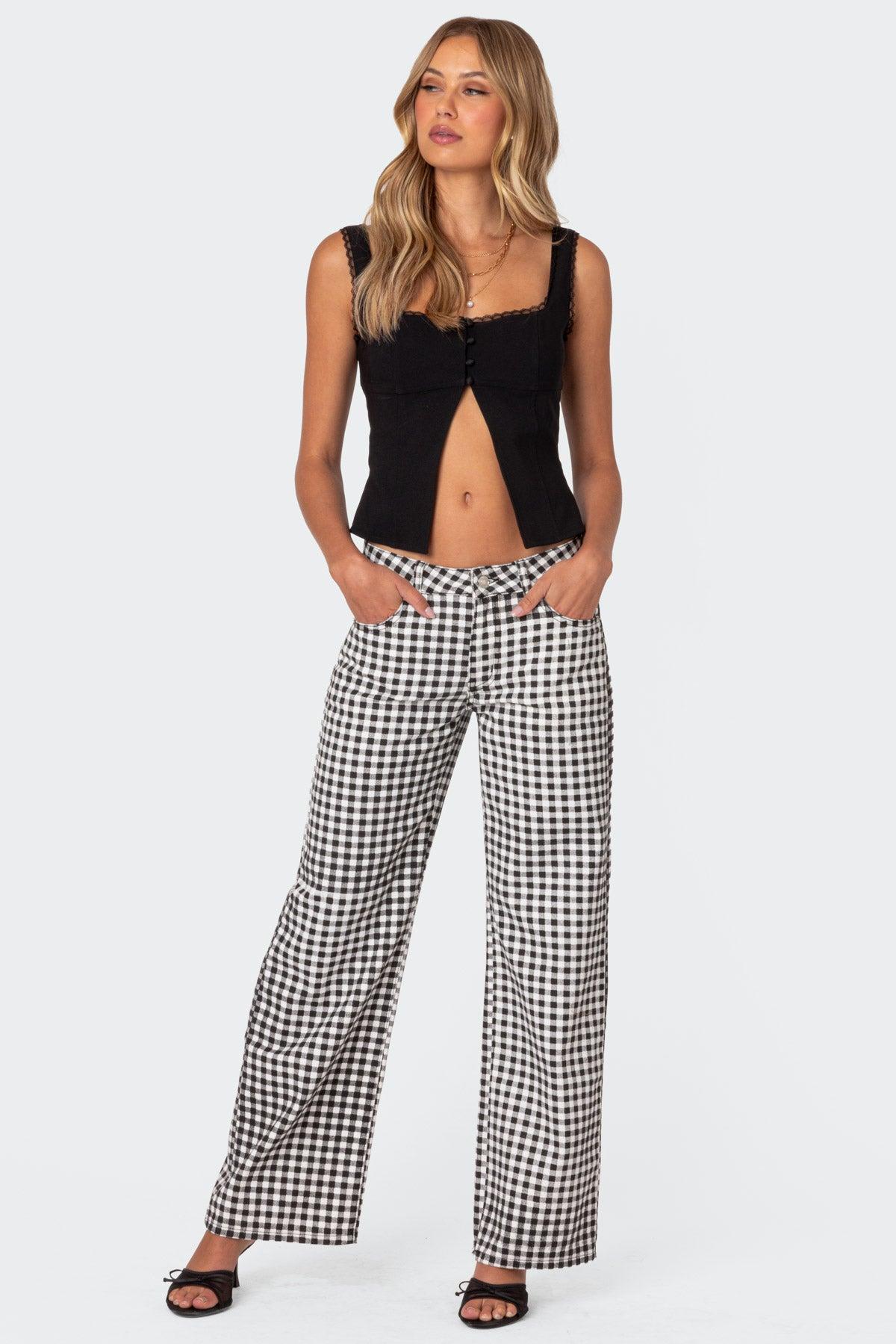 Gingham Printed Low Rise Jeans Product Image