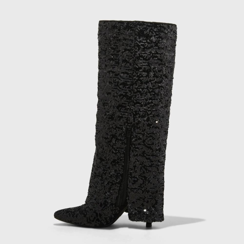 Women's Abba Sequin Foldover Tall Boots - A New Day™ Black 10 Product Image