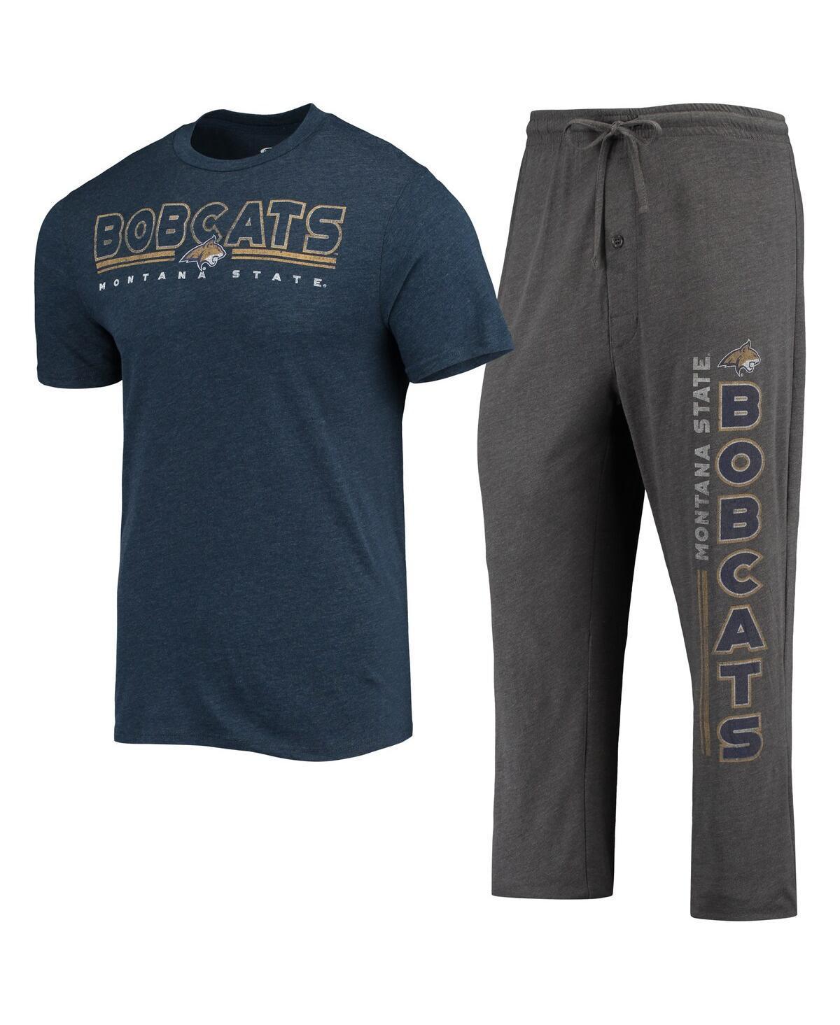 Mens Concepts Sport Heathered Charcoal/Navy Montana State Bobcats Meter T-Shirt & Pants Sleep Set Product Image