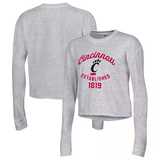 Womens Champion Heather Gray Cincinnati Bearcats Boyfriend Cropped Long Sleeve T-Shirt Product Image