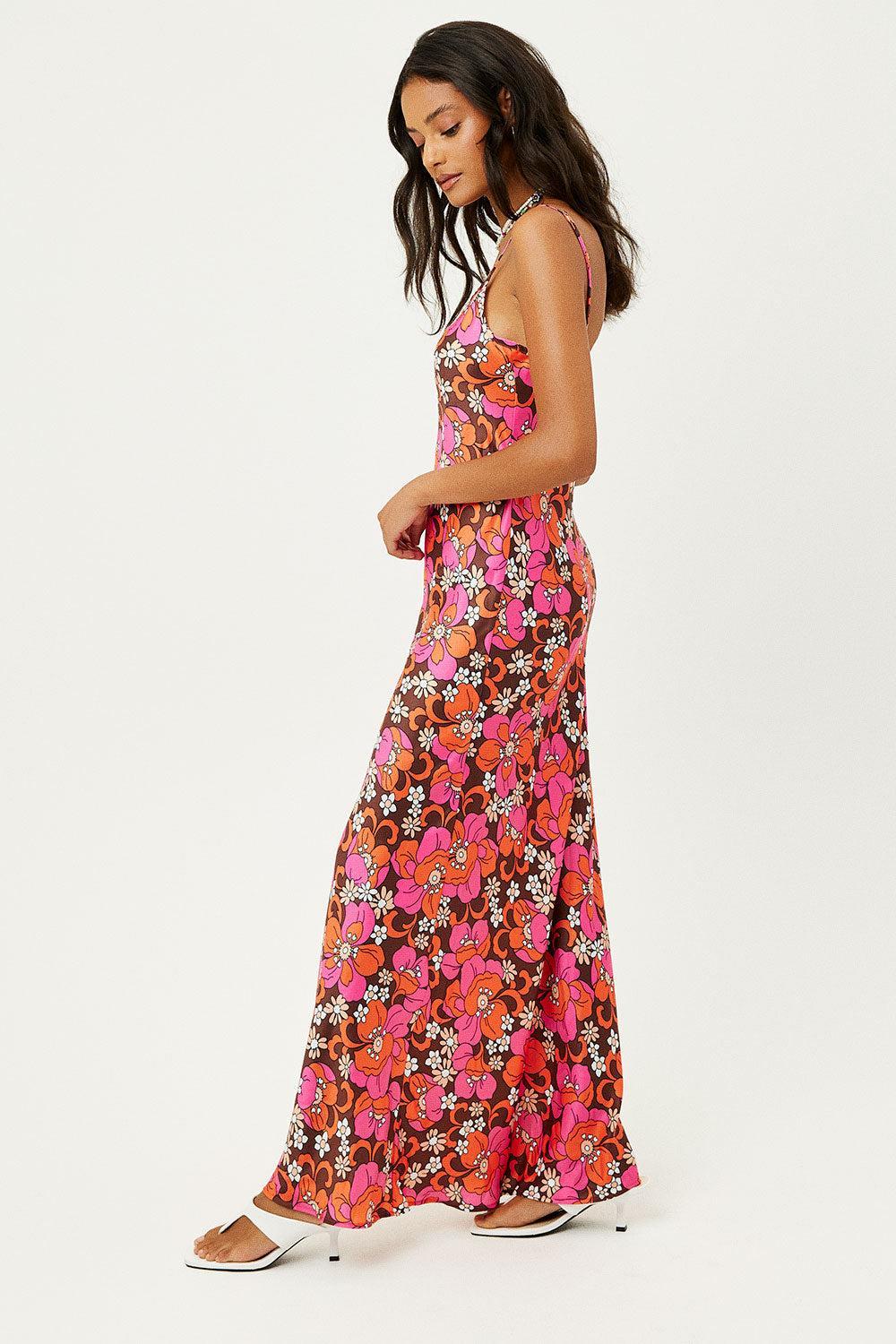 Isabel Satin Floral Dress - Tropics Product Image