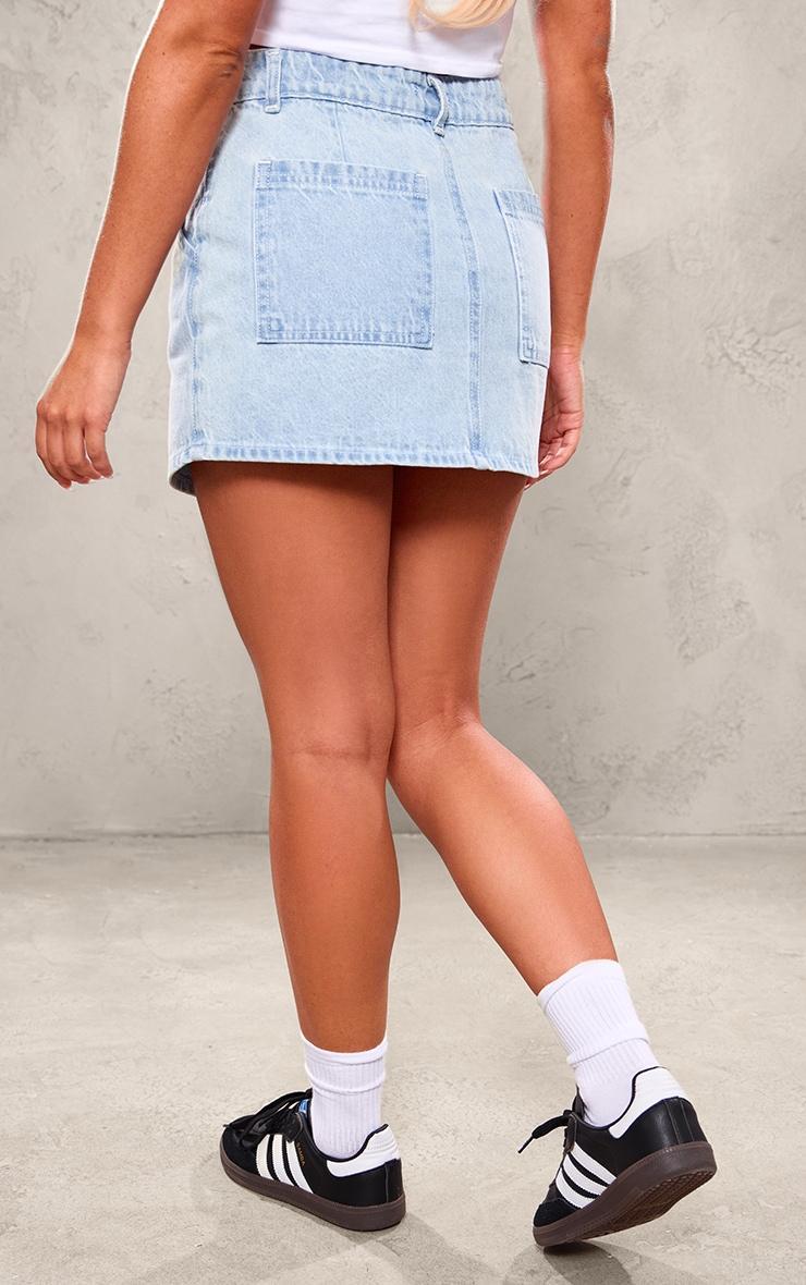 Light Blue Carpenter Pocket Detail Denim Mini Skirt Product Image