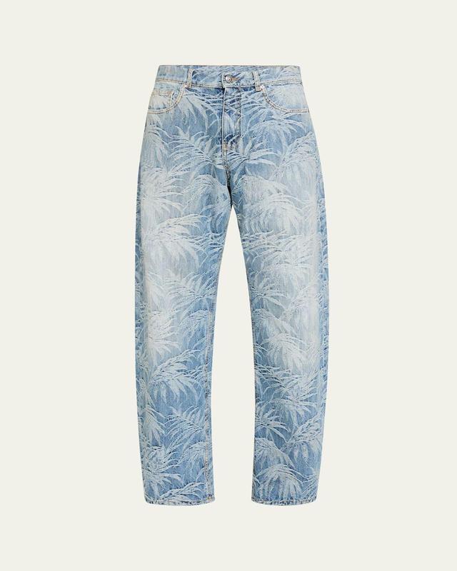 Mens Palm-Printed Loose Fit Jeans Product Image