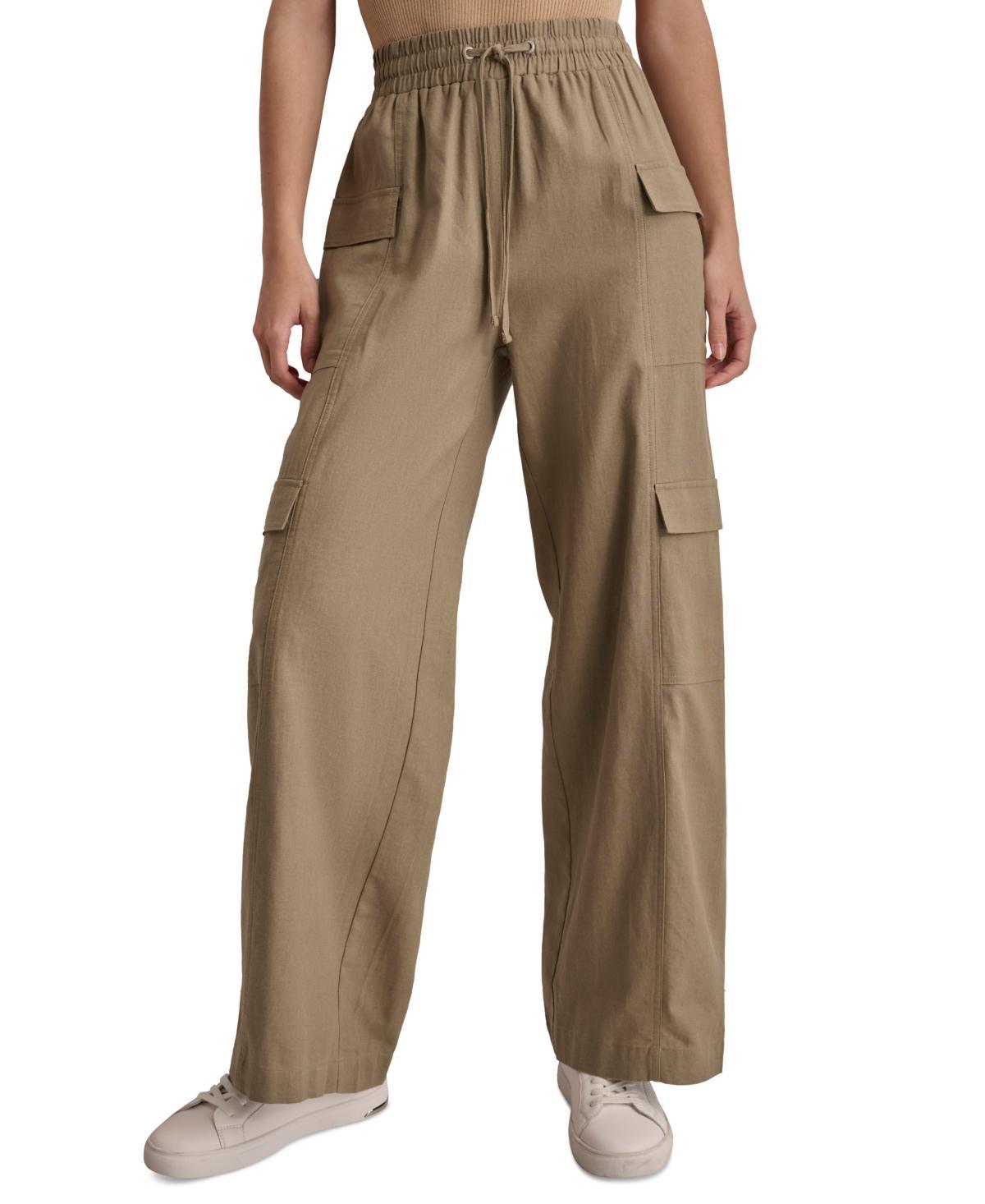 Dkny Jeans Womens High-Rise Drawstring Wide-Leg Cargo Pants Product Image