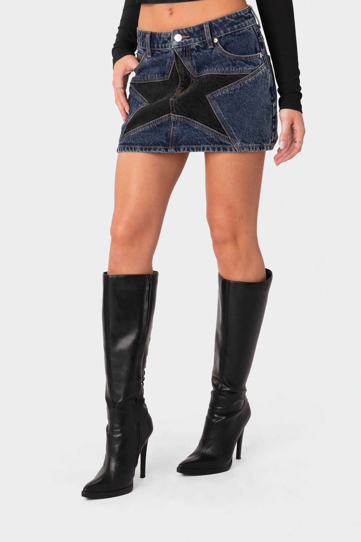 Stars Align Low Rise Denim Mini Skirt Product Image