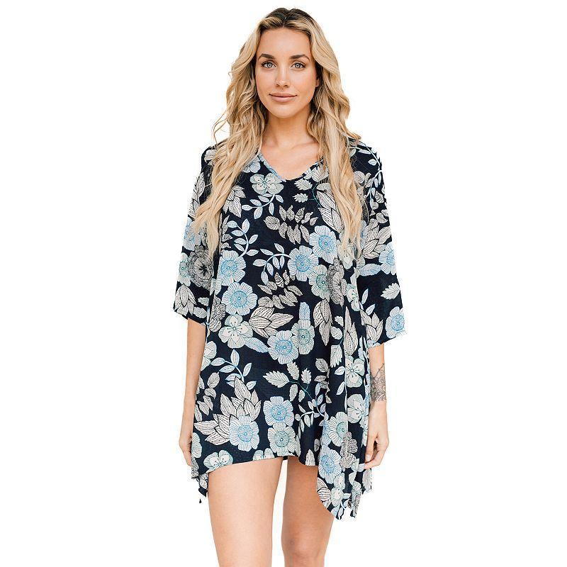 Womens J. Valdi Sharkbite Swim Tunic Cover-Up Blue Floral Product Image