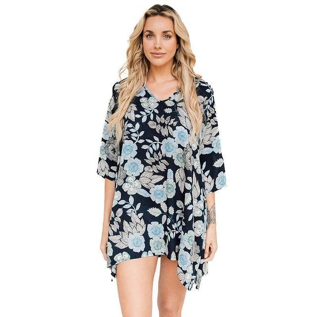 Womens J. Valdi Sharkbite Swim Tunic Cover-Up Blue Floral Product Image