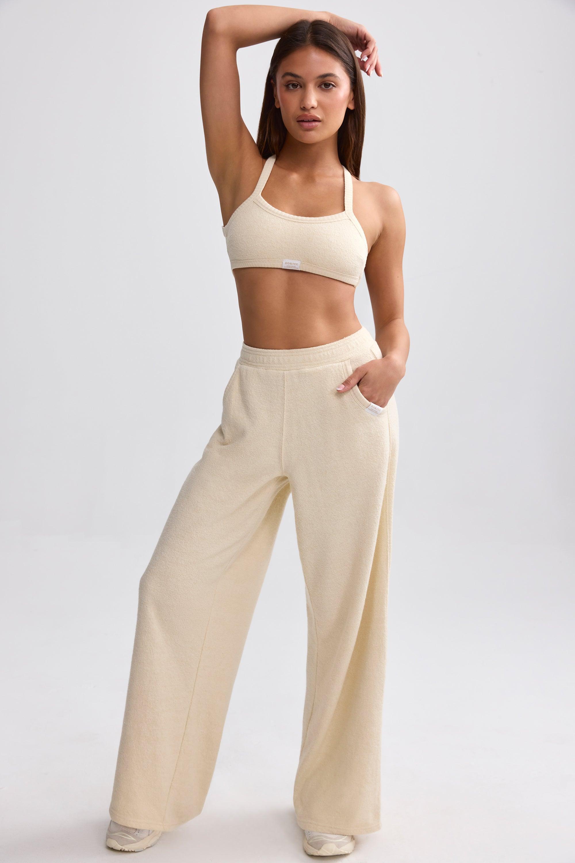 Tall Terry Towelling Wide-Leg Joggers in Cream Product Image