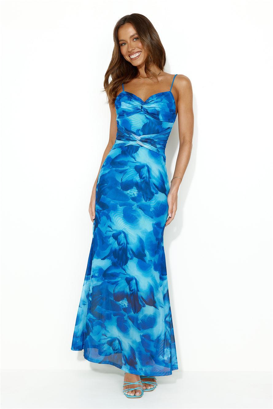 Design Worthy Mesh Maxi Dress Blue Product Image