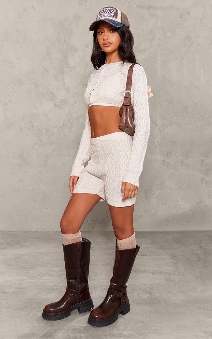 Petite Cream Cable Knit Shorts Product Image