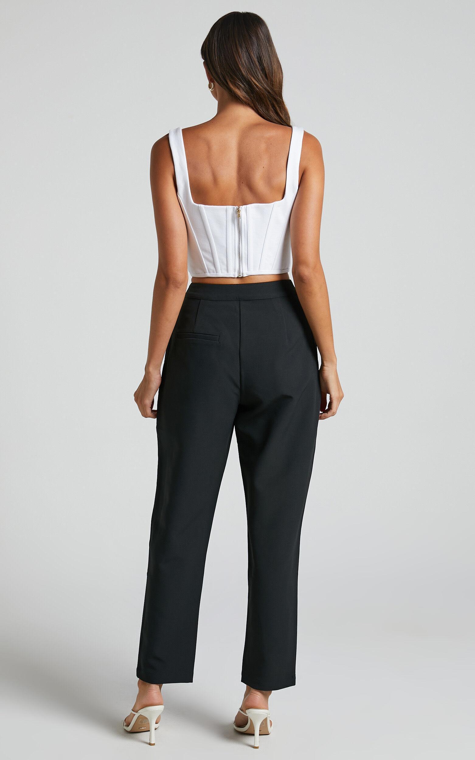 Damika Pants - High Waist Cropped Pin Tuck Pants in Black Product Image