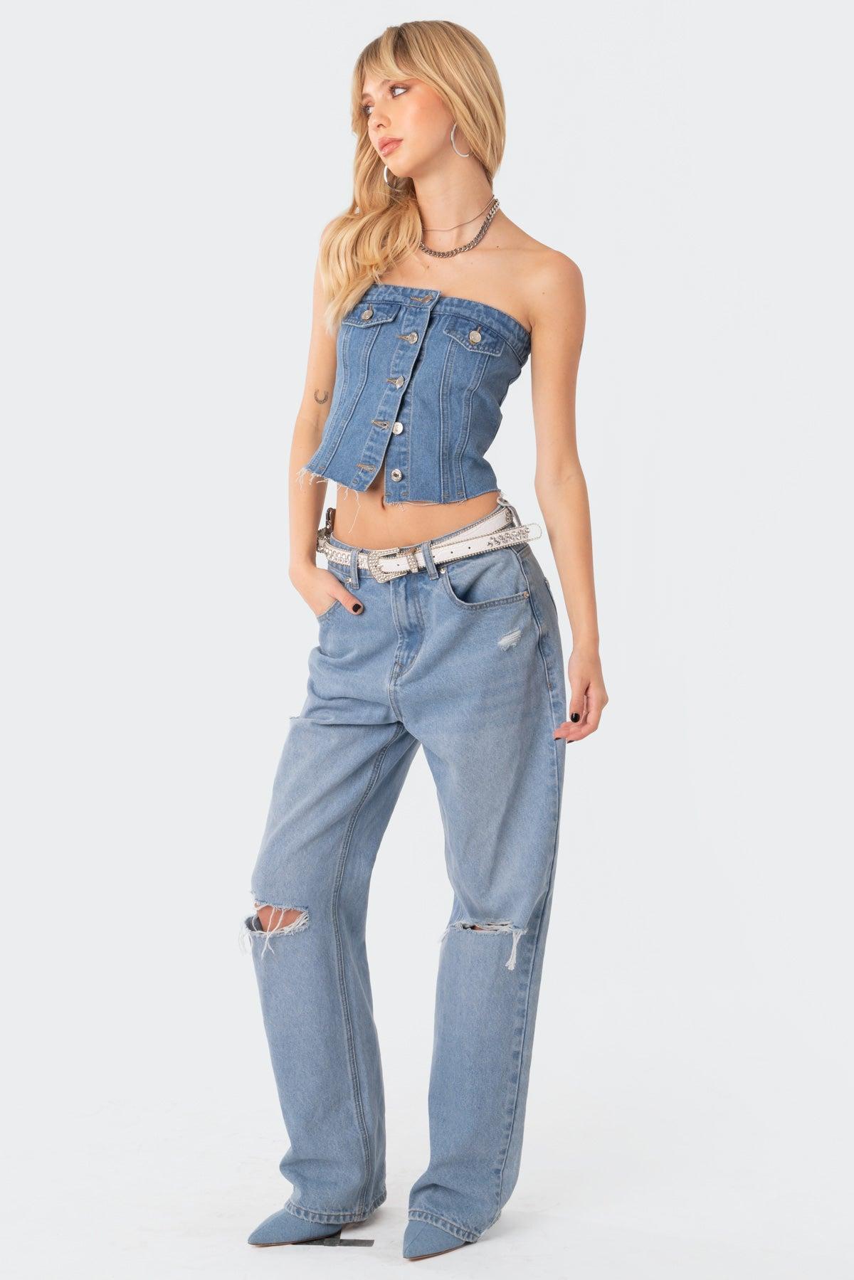 River Denim Strapless Top Product Image