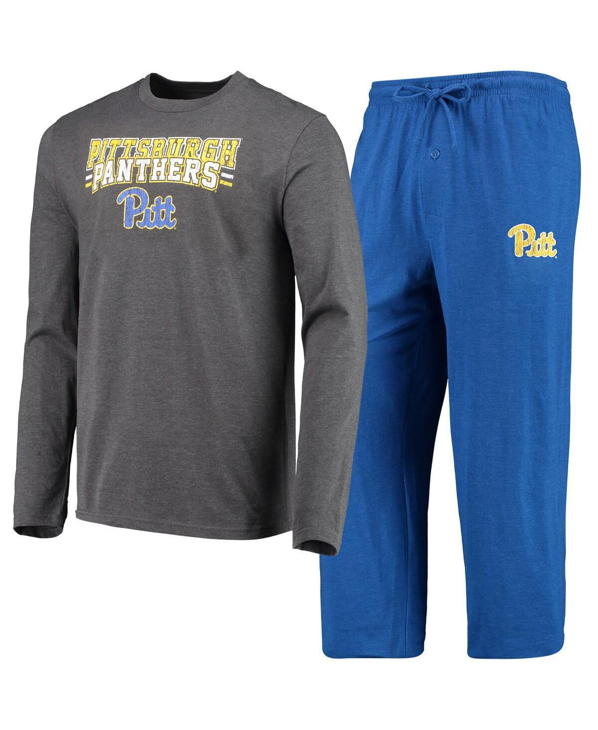 Mens Concepts Sport Royal, Heathered Charcoal Distressed Pitt Panthers Meter Long Sleeve T-shirt and Pants Sleep Set - Royal Product Image