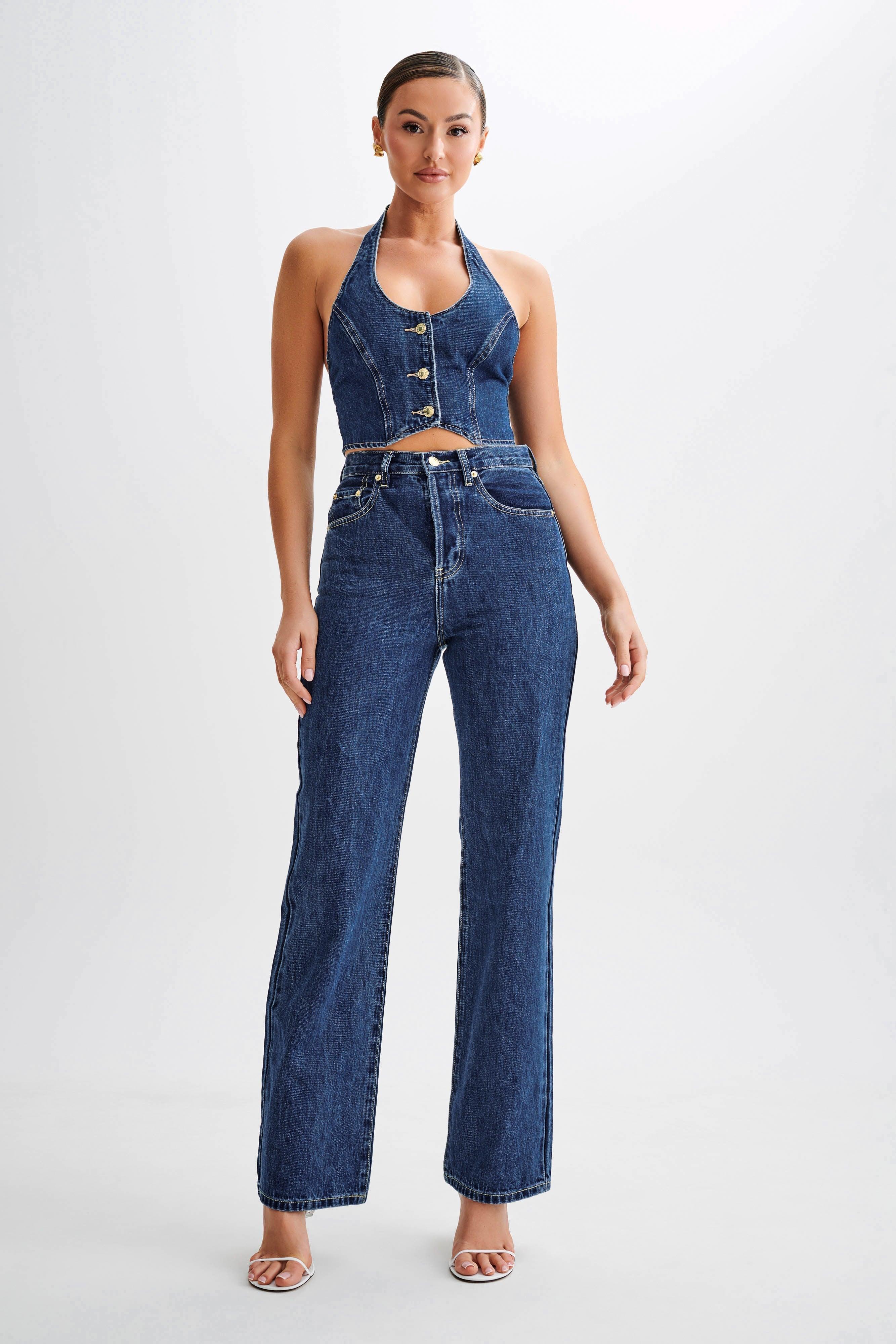 Janine High Waisted Straight Leg Jeans - Dark Blue product image