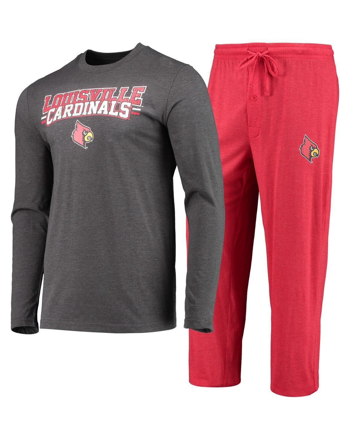 Mens Concepts Sport /Heathered Charcoal Louisville Cardinals Meter Long Sleeve T-Shirt & Pants Sleep Set Product Image