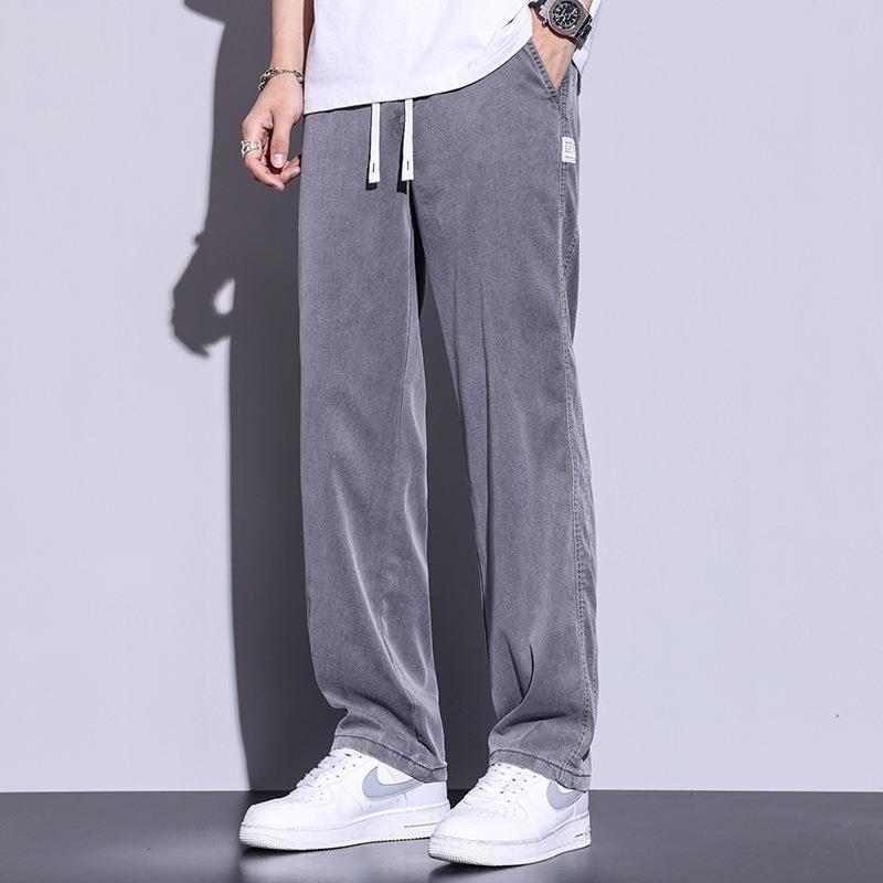 Drawstring Waist Washed Straight Leg Jeans Product Image