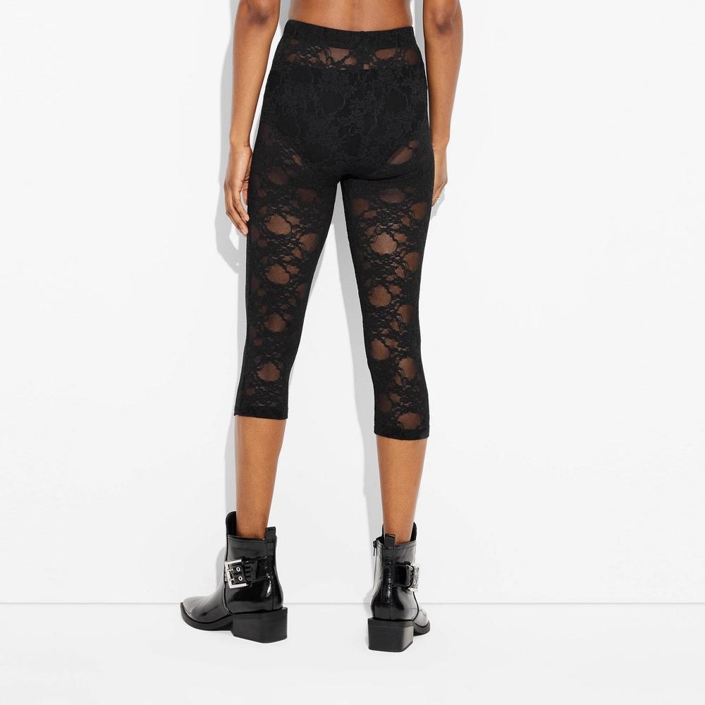 Women's High-Waisted Lace Capri Leggings - Wild Fable™ Black S Product Image