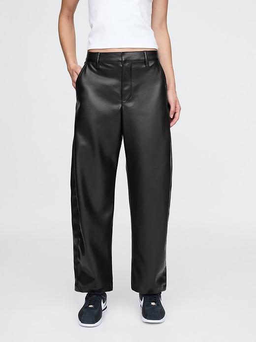 Mid Rise Vegan Leather Barrel Pants Product Image