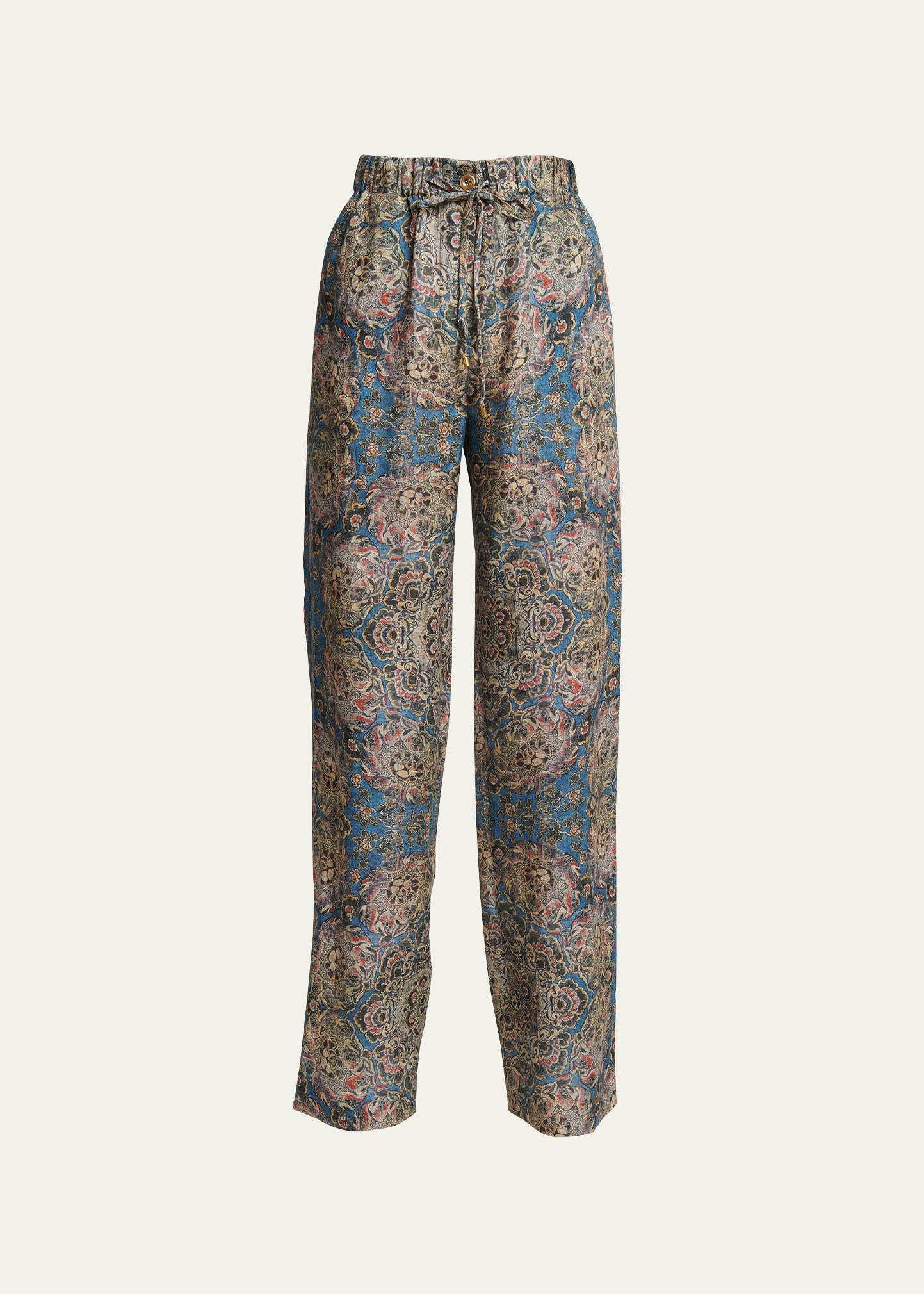 Helios Tapestry Bloom Drawstring Linen Pants Product Image