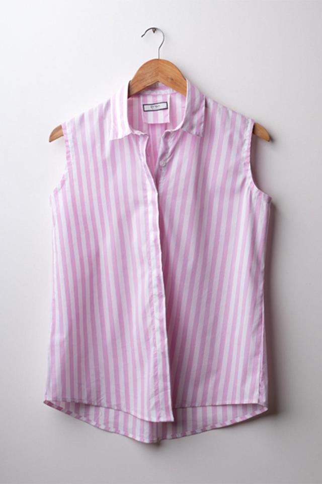 PINK STRETCH STRIPES SLEEVELESS SHIRT Female Product Image