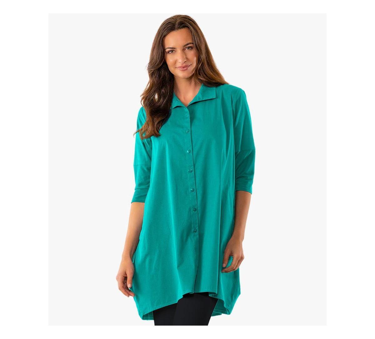 Stella Carakasi Womens 3/4 Sleeve Button-Front Cotton Poplin Shirt Top Tiburon Tunic Icon Product Image