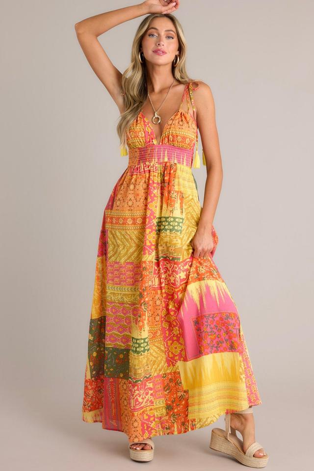 Patchwork Paradise 100% Cotton Orange Multi Maxi Dress Product Image