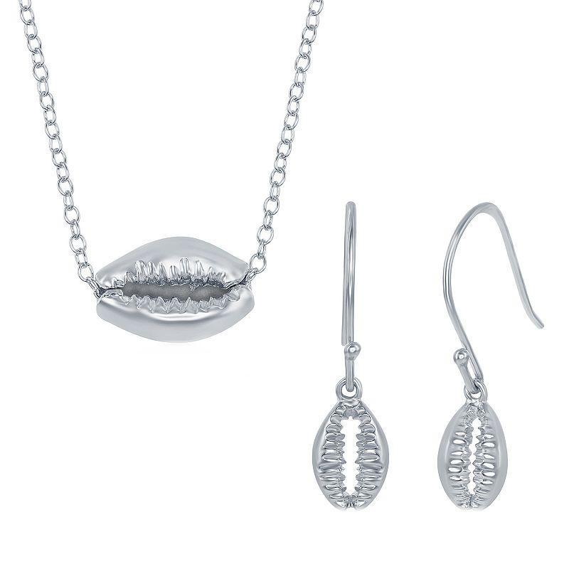 Sterling Silver Cowrie Shell Necklace & Earring Set, Womens Product Image