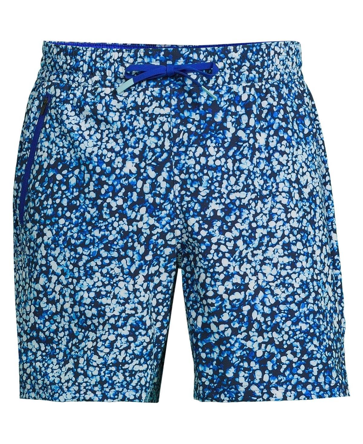 Mens Lands End Active 7-in. Swim Trunks Blue Turq Mosaic Dot Product Image