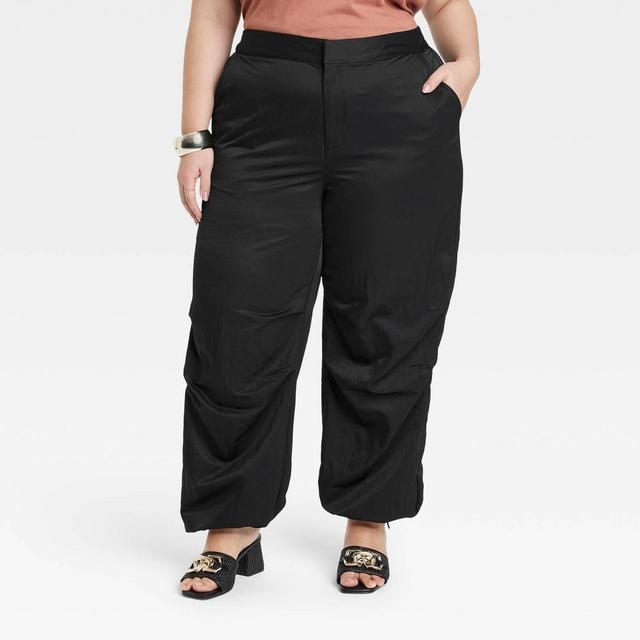 Womens High-Rise Parachute Pants - A New Day Black 26 Product Image