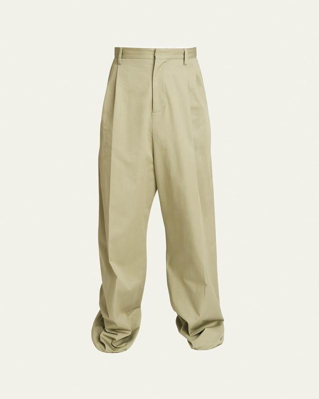 Mens Pleated Loose Cotton-Blend Trousers Product Image